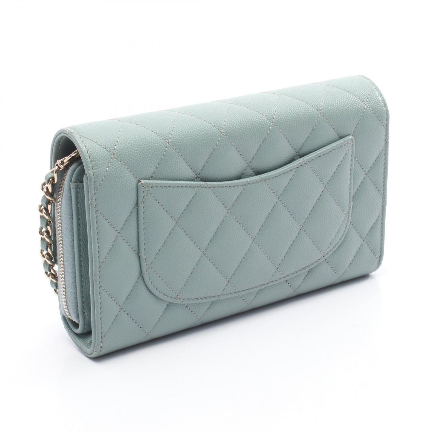 Chanel Shoulder Bag Quilted Blue Green Leather Calf Chain Wallet — view 2