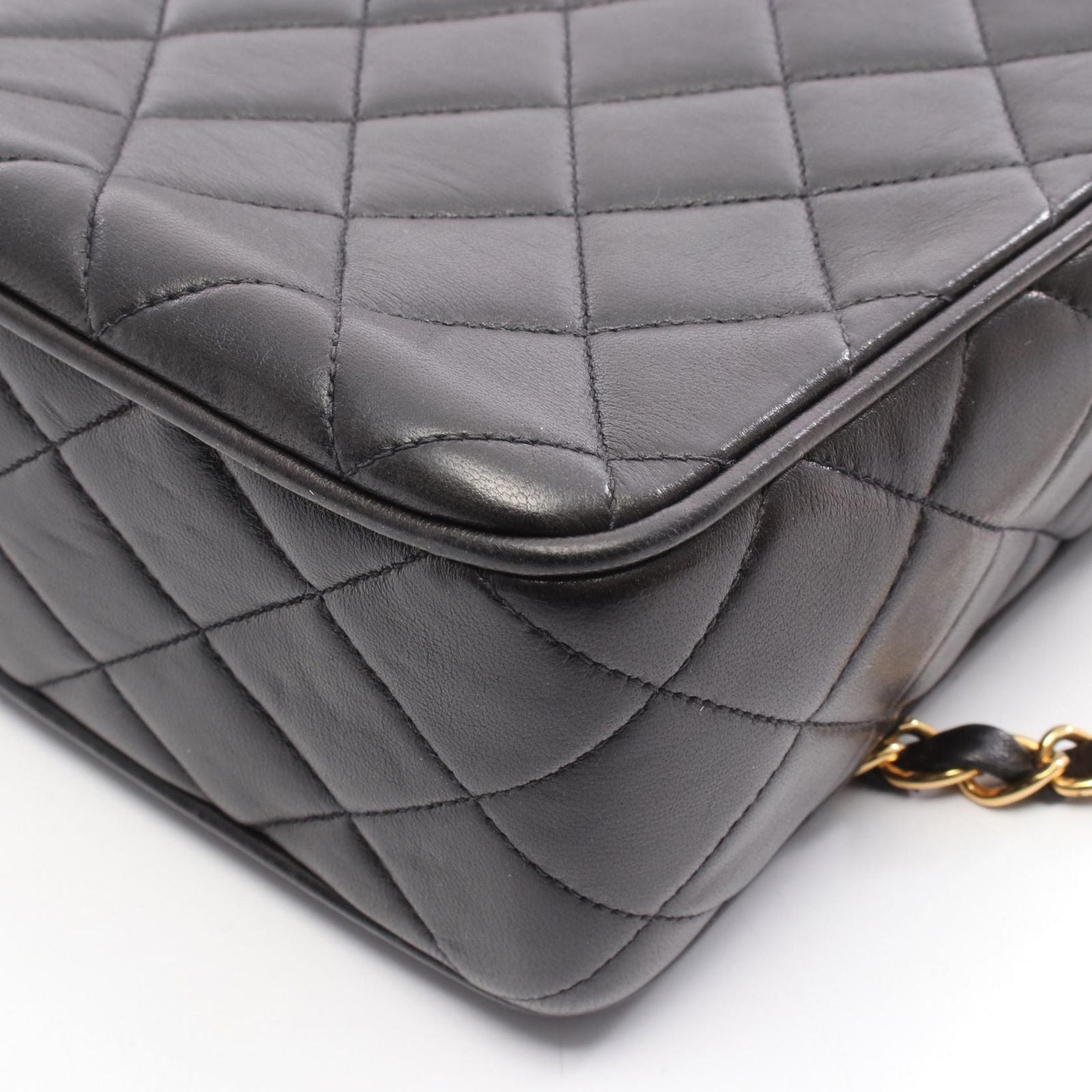 Chanel Shoulder Bag Black Lambskin Quilted Fringe Chain — view 8