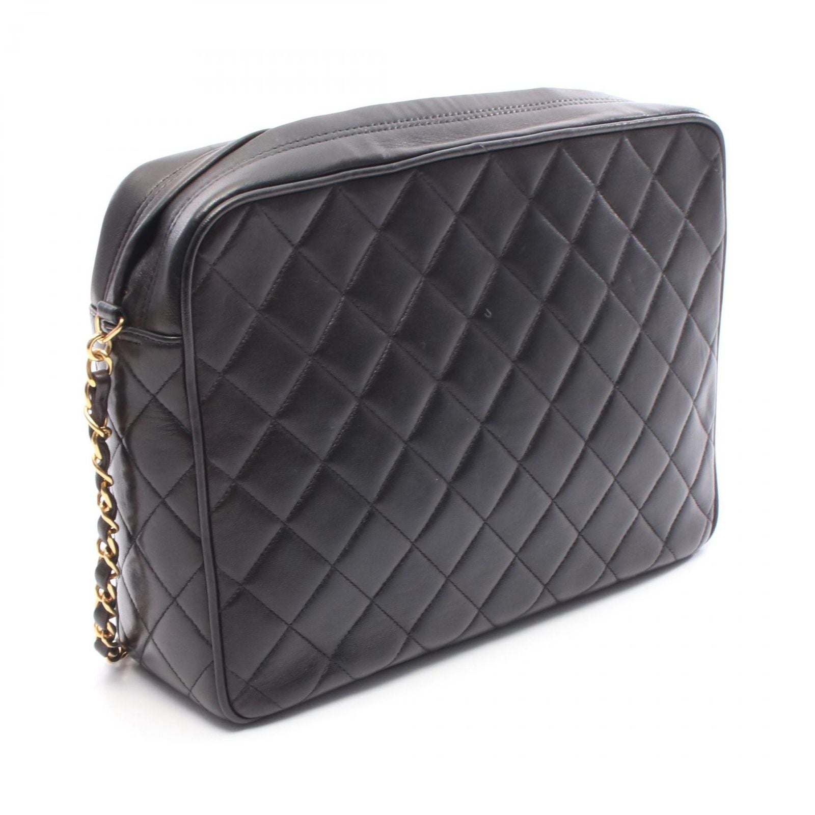 Chanel Shoulder Bag Black Lambskin Quilted Fringe Chain — view 2