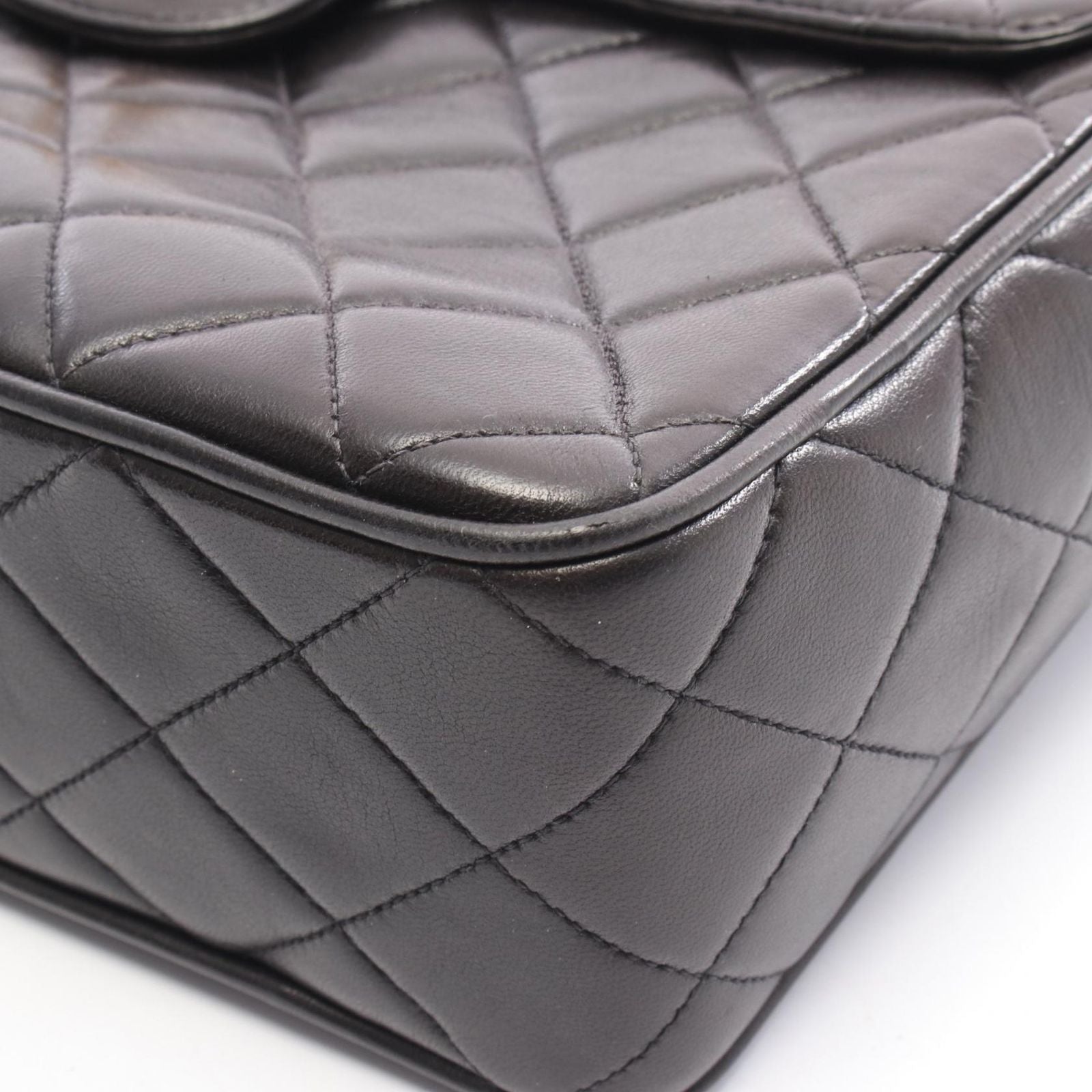 Chanel Shoulder Bag Black Lambskin Quilted Fringe Chain — view 9