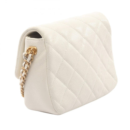 Chanel Shoulder Bag Quilted White Leather Small Flap Chain — view 2