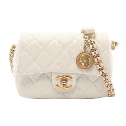 Chanel Shoulder Bag Quilted White Leather Small Flap Chain