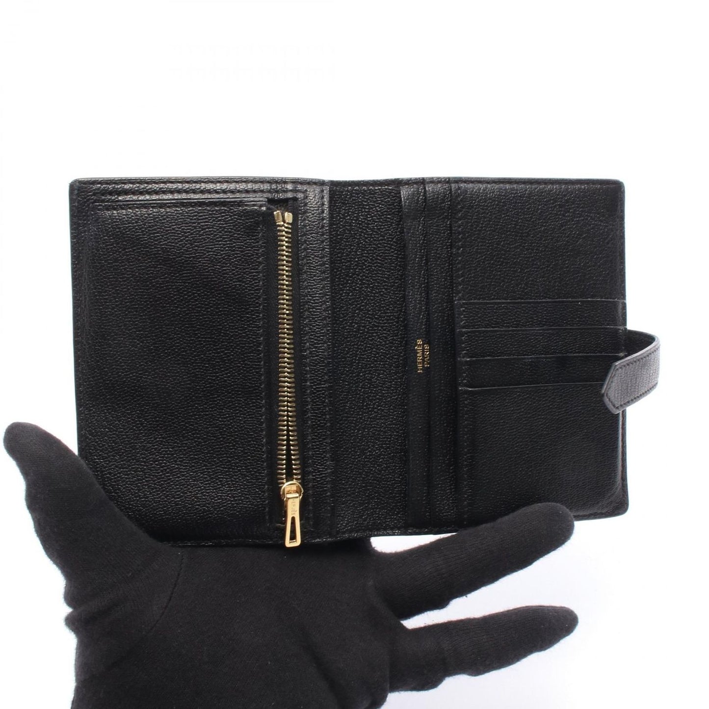 Hermes Bifold Wallet Bearn Compact Black Leather — view 3