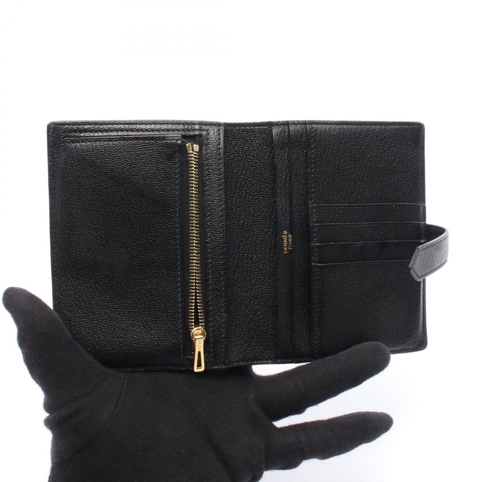 Hermes Bifold Wallet Bearn Compact Black Leather — view 3