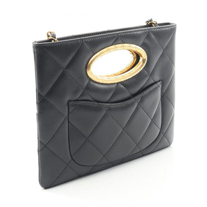Chanel Shoulder Bag Quilted Black Lambskin Chain Clutch — view 2
