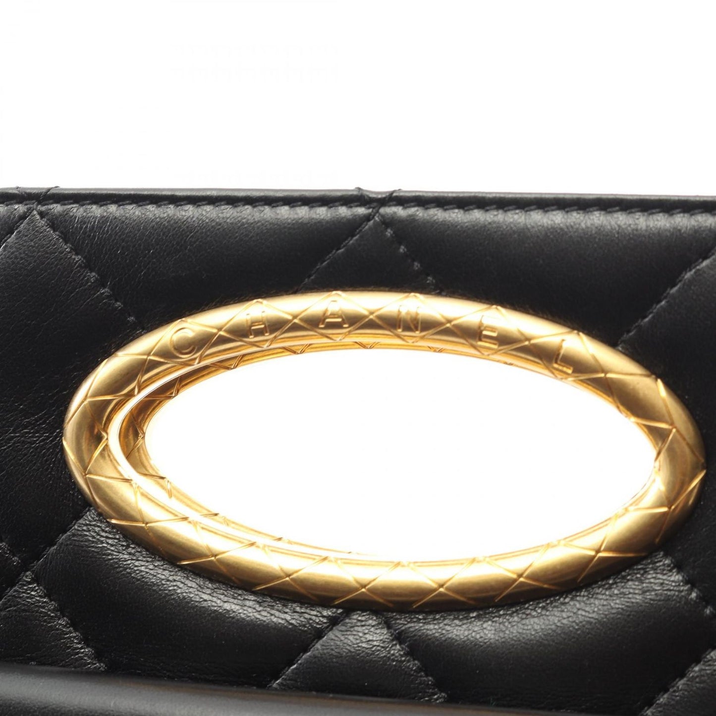 Chanel Shoulder Bag Quilted Black Lambskin Chain Clutch — view 8