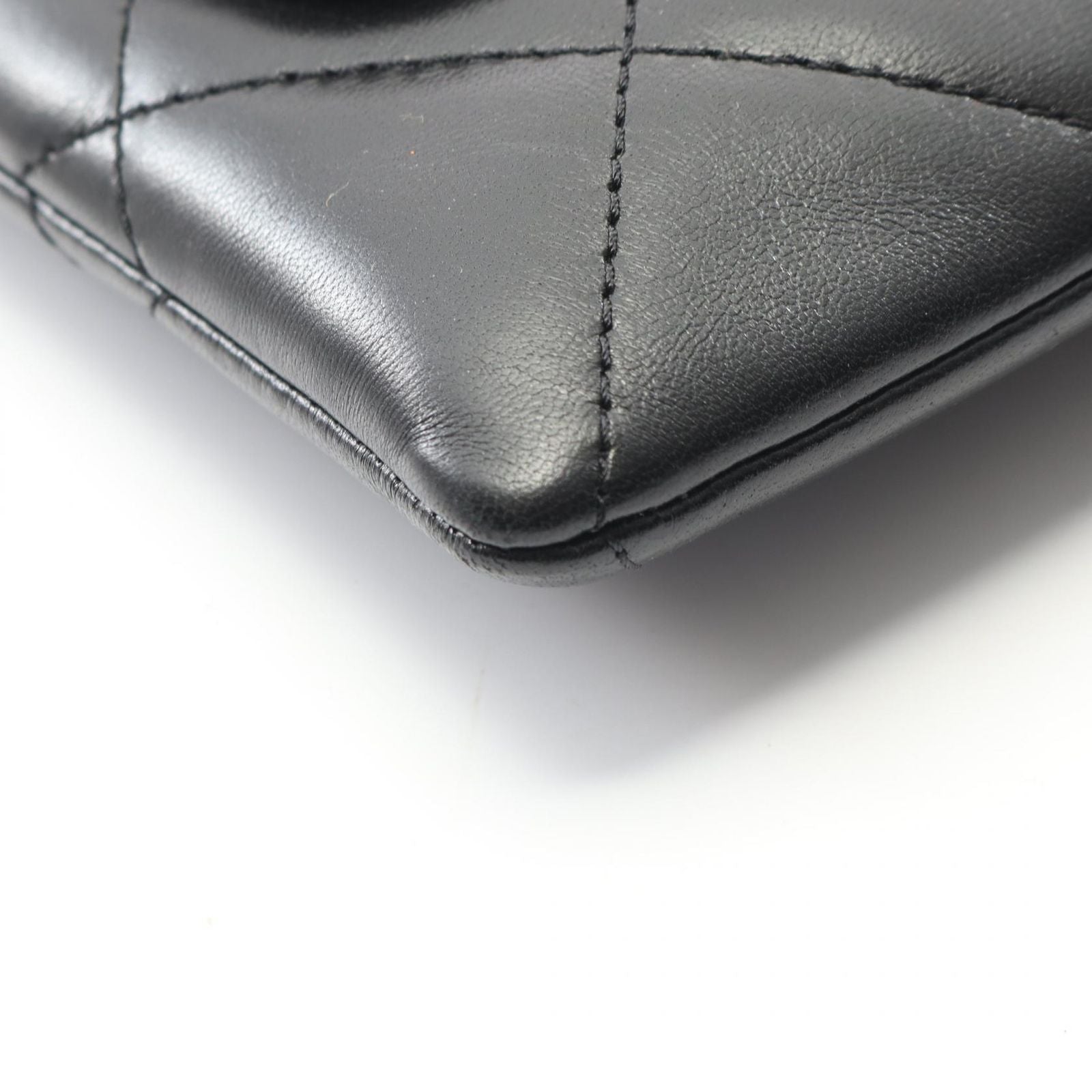 Chanel Shoulder Bag Quilted Black Lambskin Chain Clutch — view 7