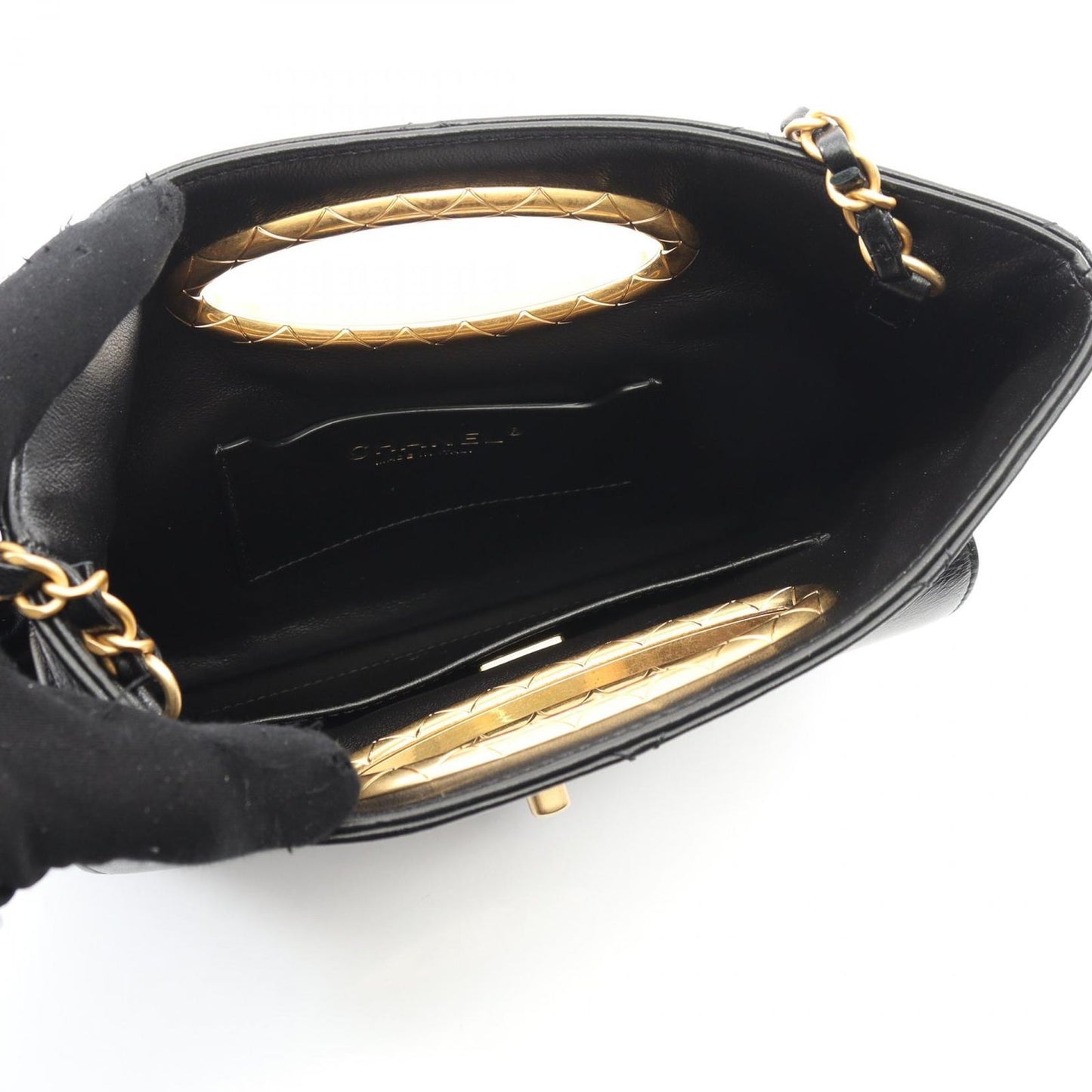 Chanel Shoulder Bag Quilted Black Lambskin Chain Clutch — view 3