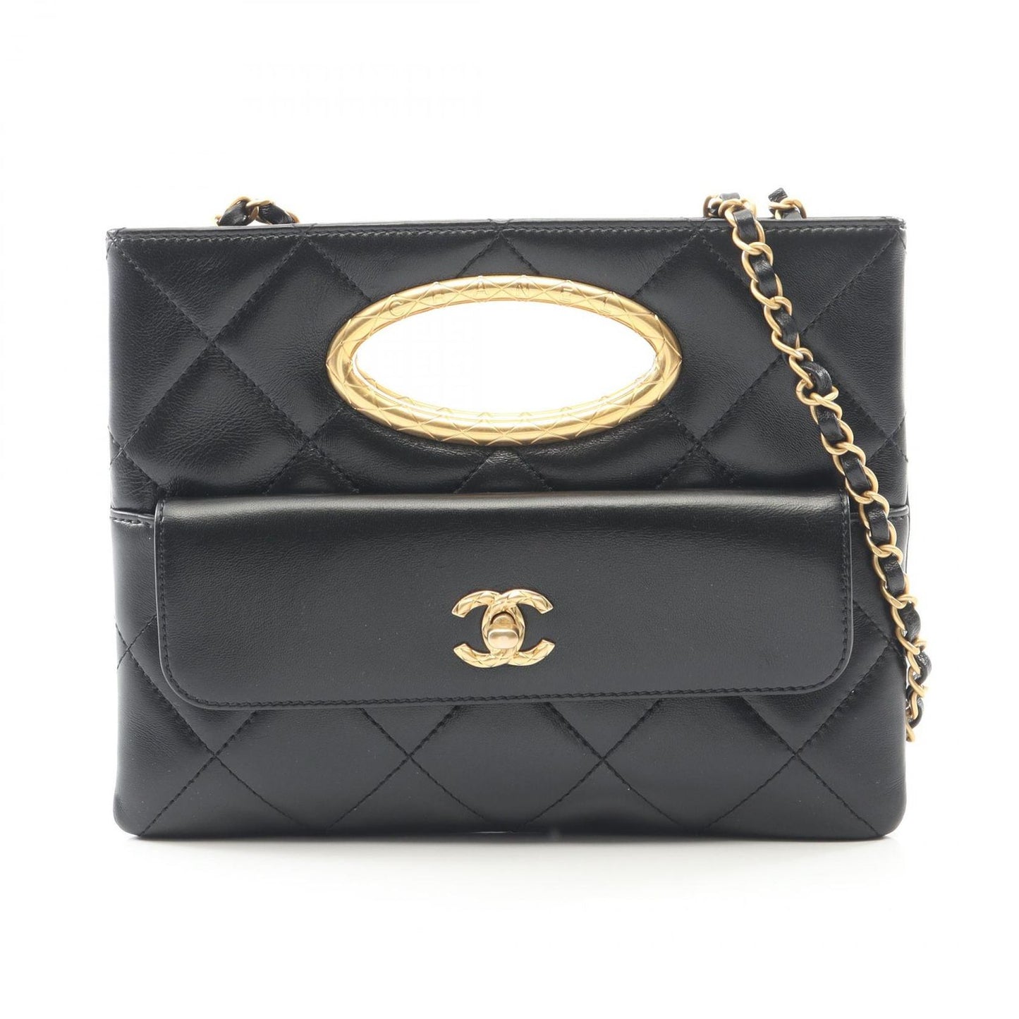 Chanel Shoulder Bag Quilted Black Lambskin Chain Clutch