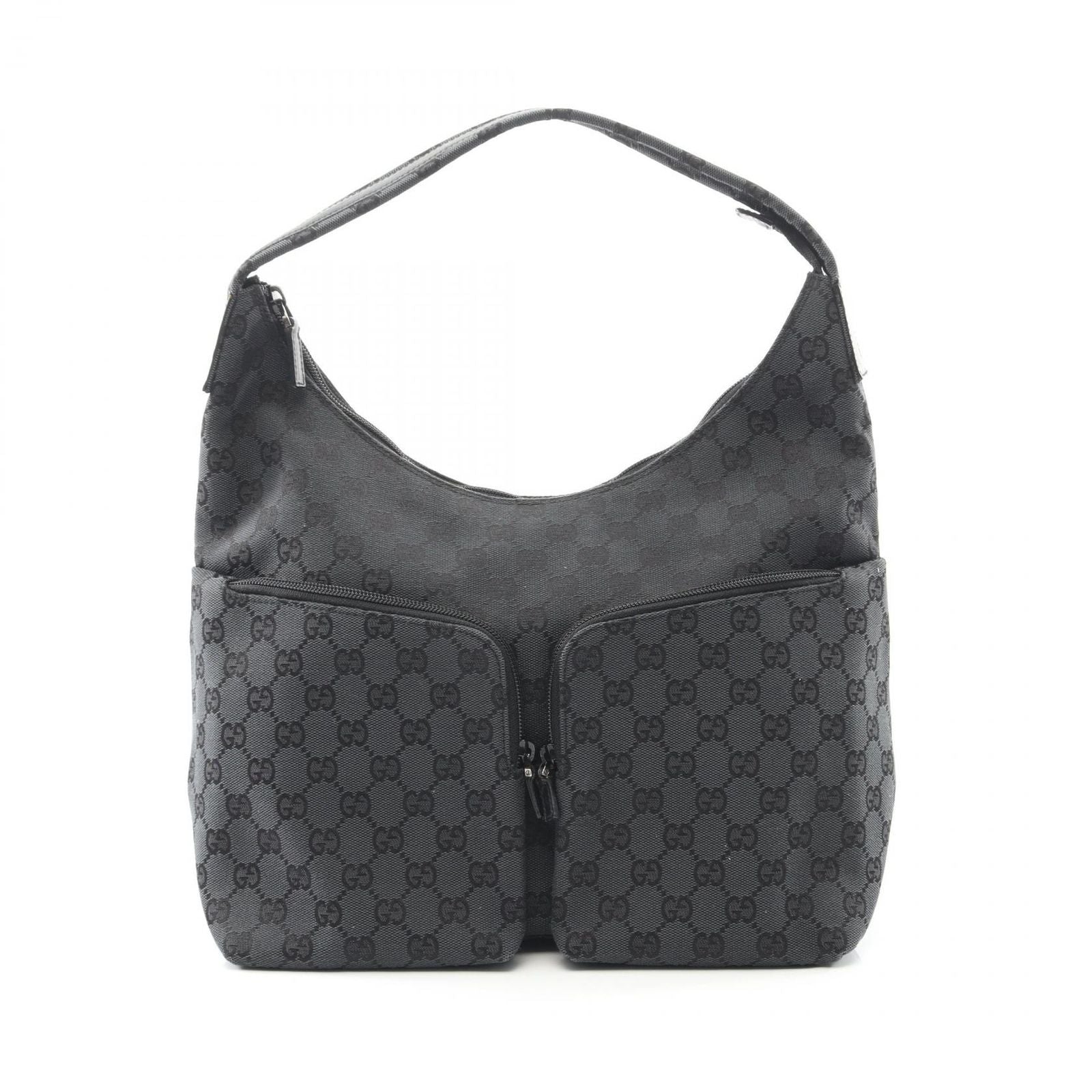 Gucci Shoulder Bag GG Pattern 001 Black Canvas Leather