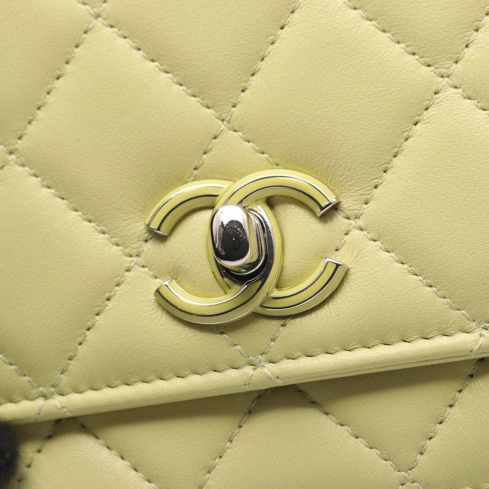Chanel Shoulder Bag Quilted Yellow Green Lambskin Chain Wallet — view 8