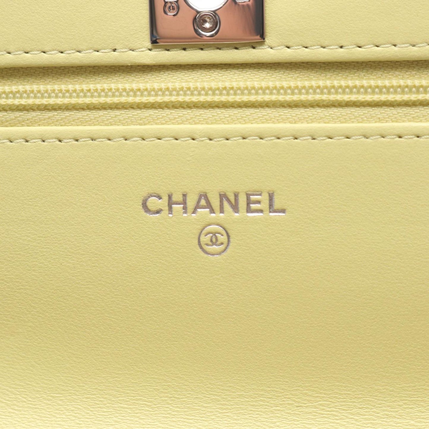 Chanel Shoulder Bag Quilted Yellow Green Lambskin Chain Wallet — view 5