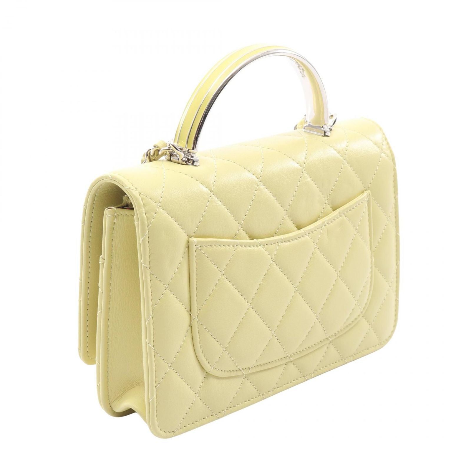 Chanel Shoulder Bag Quilted Yellow Green Lambskin Chain Wallet — view 2