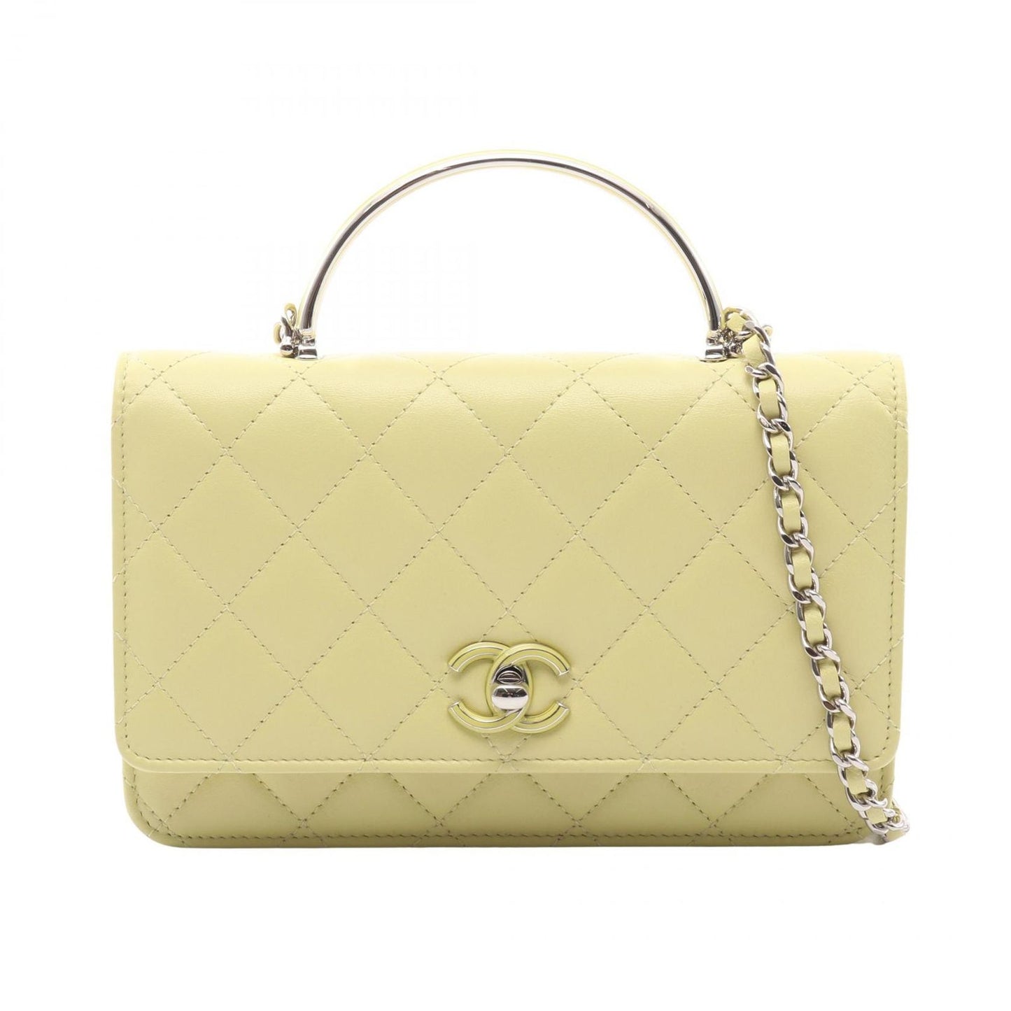 Chanel Shoulder Bag Quilted Yellow Green Lambskin Chain Wallet