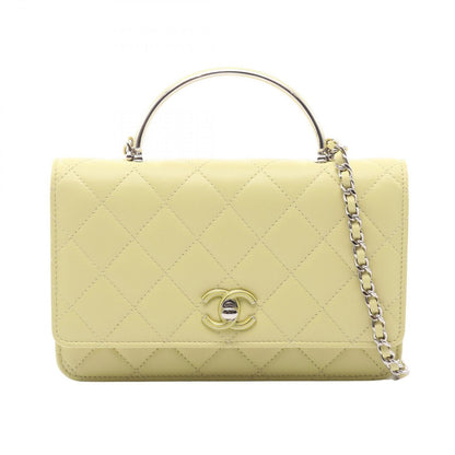 Chanel Shoulder Bag Quilted Yellow Green Lambskin Chain Wallet