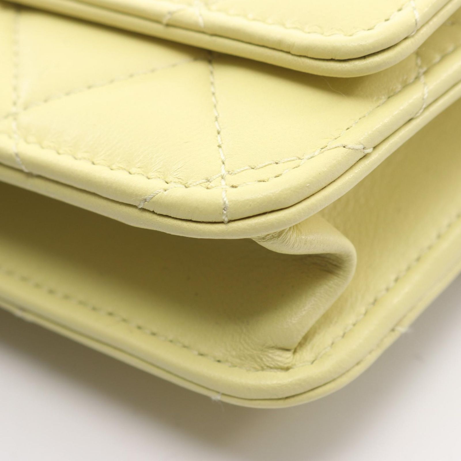Chanel Shoulder Bag Quilted Yellow Green Lambskin Chain Wallet — view 9