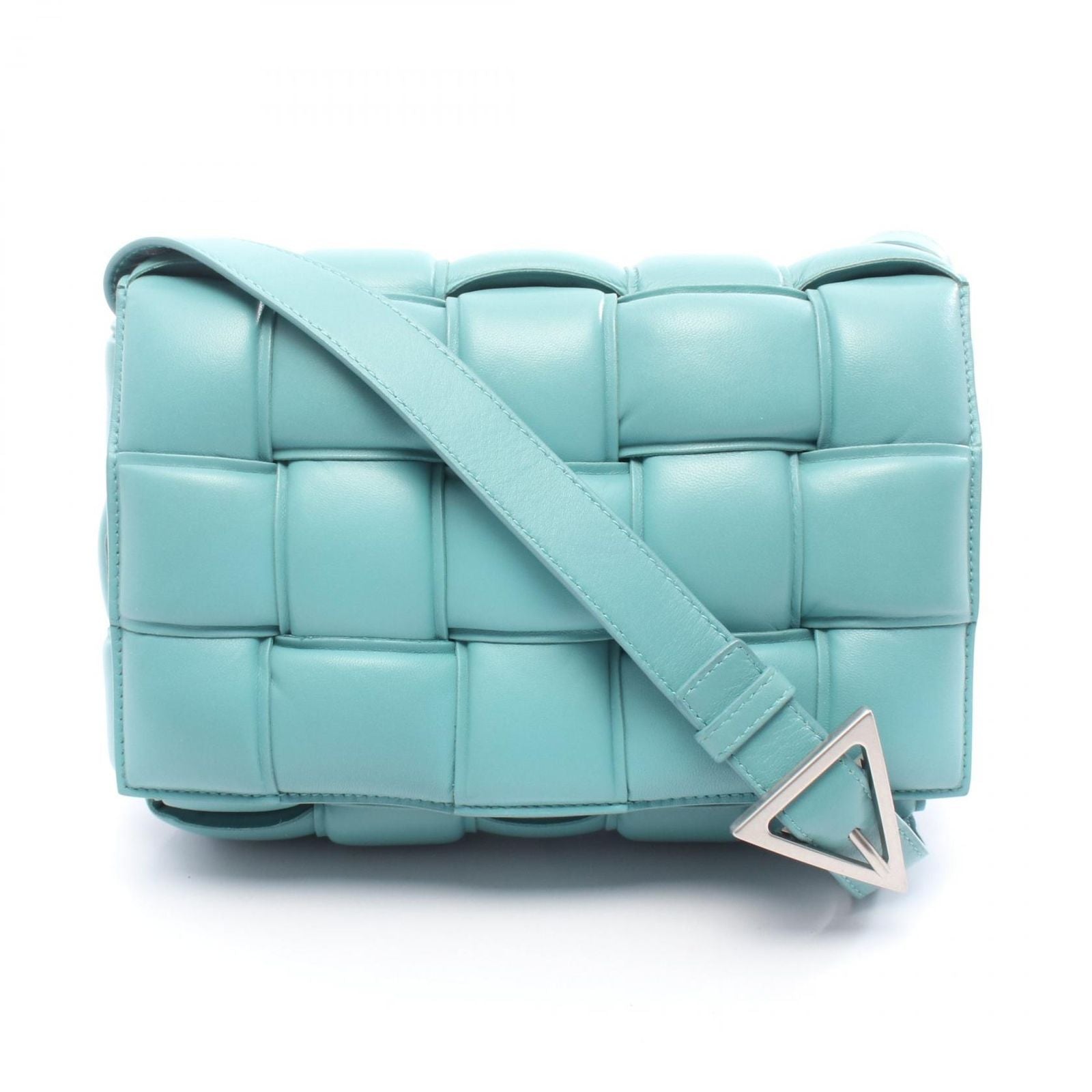 Bottega Veneta Shoulder Bag Padded Cassette Intrecciato Light Blue Leather Maxi