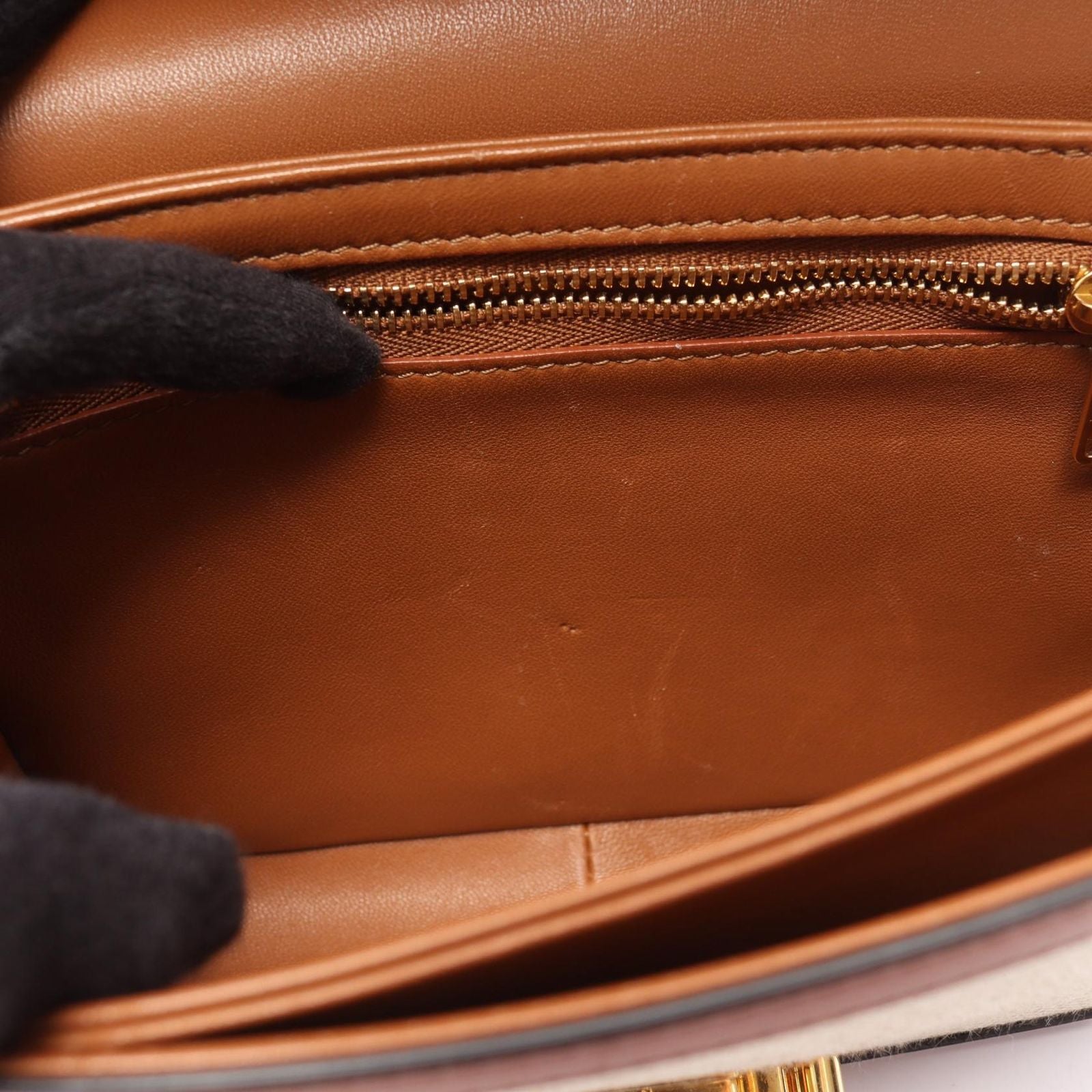 Celine Shoulder Bag Teen Triomphe Natural Brown Canvas Leather — view 6