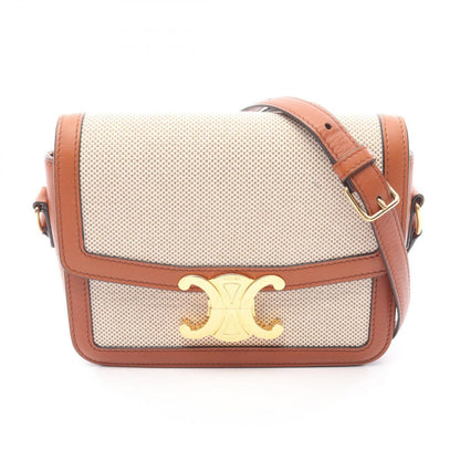 Celine Shoulder Bag Teen Triomphe Natural Brown Canvas Leather