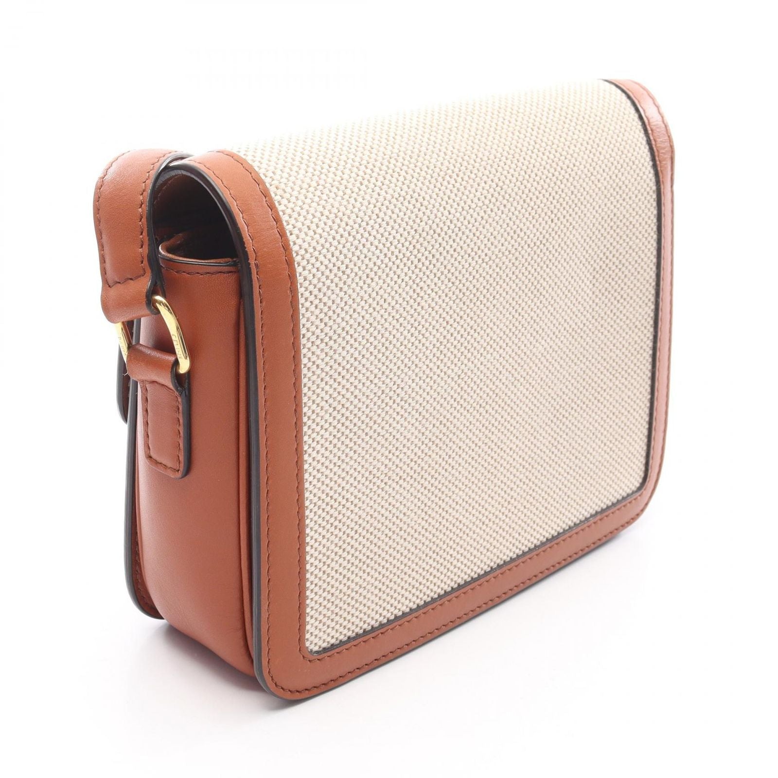 Celine Shoulder Bag Teen Triomphe Natural Brown Canvas Leather — view 2