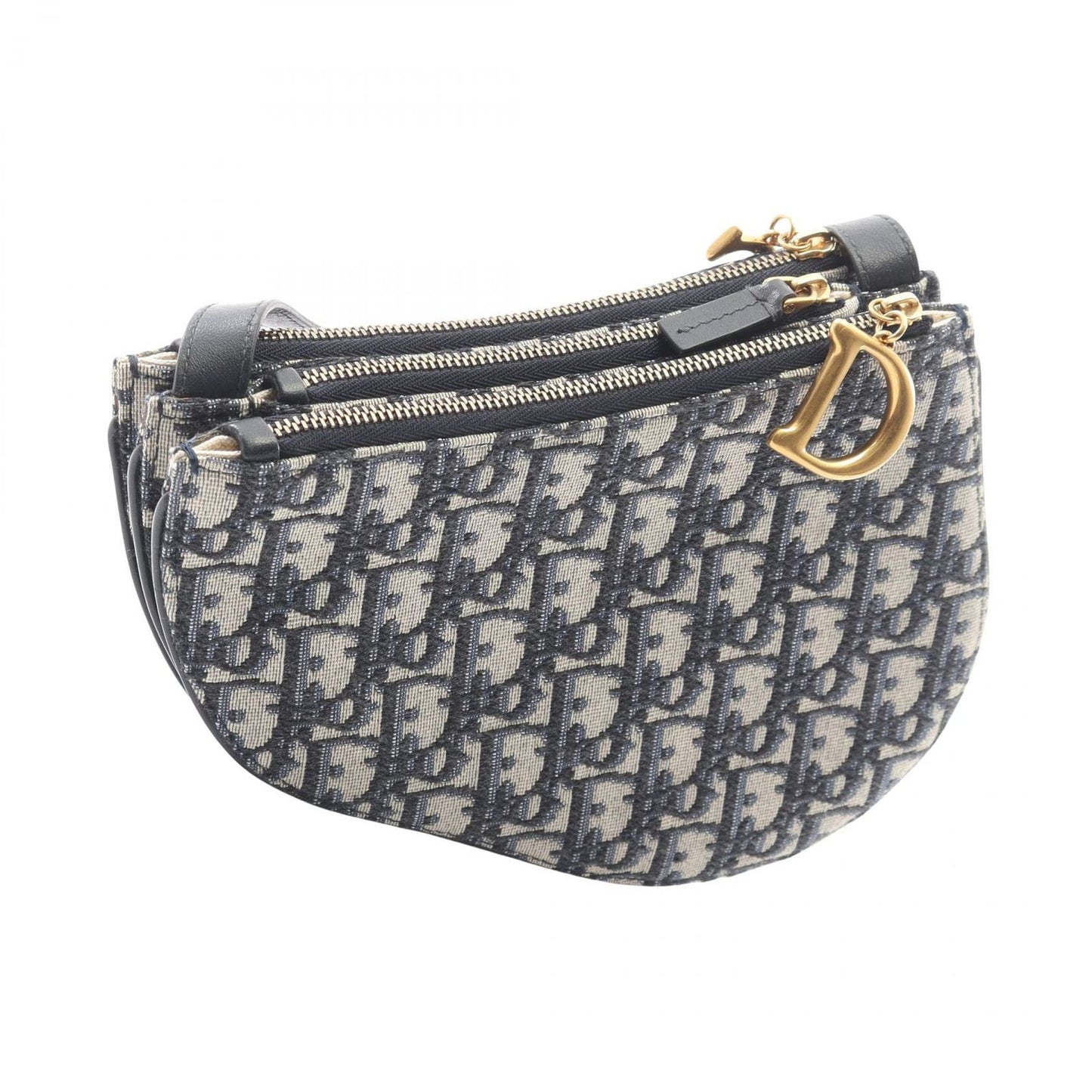 Dior Shoulder Bag White Navy Canvas Leather Blue Oblique — view 2