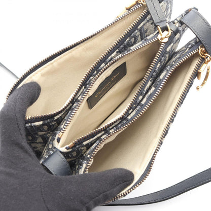 Dior Shoulder Bag White Navy Canvas Leather Blue Oblique — view 3