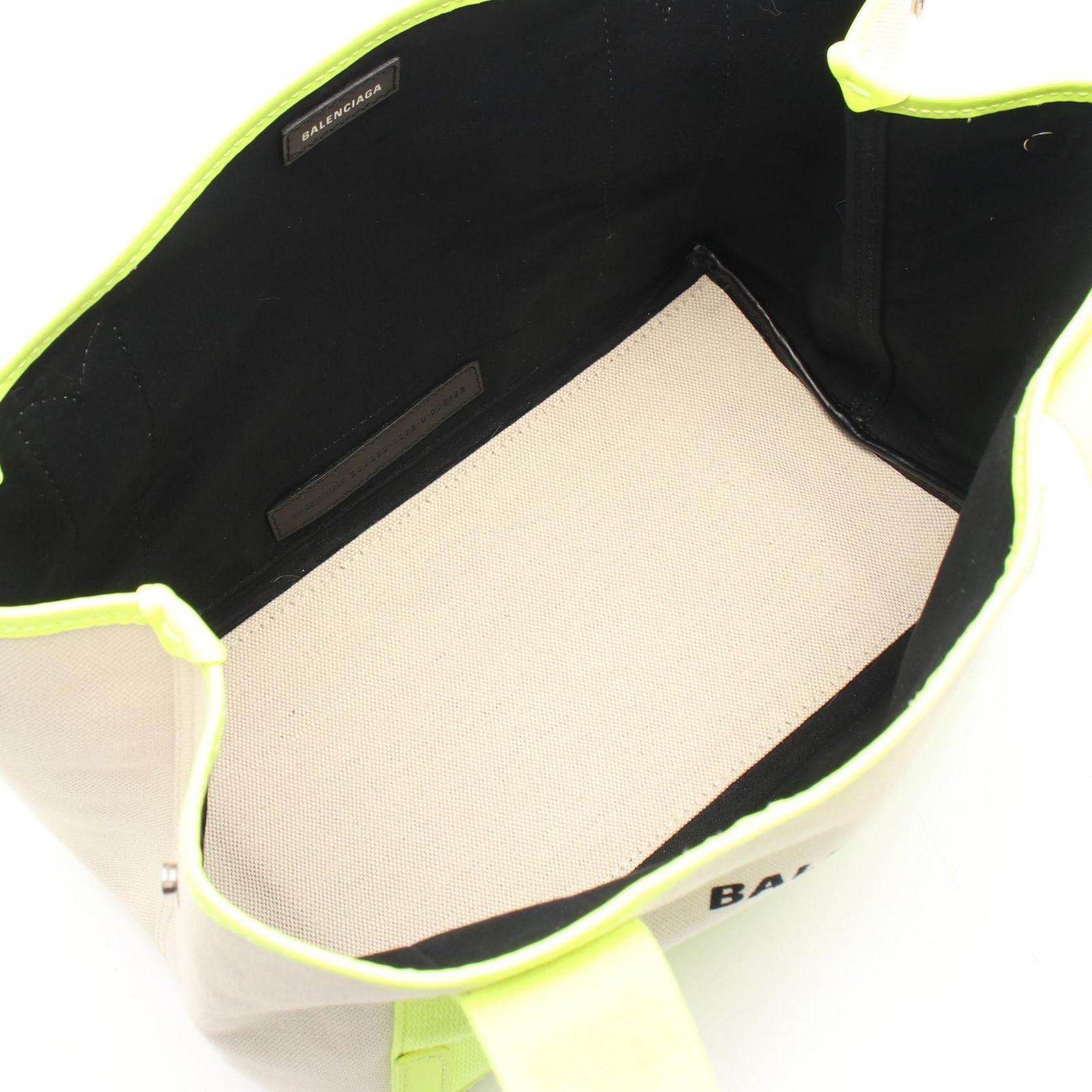 Balenciaga Tote Navy Cabas Neon Yellow Canvas Leather — view 3