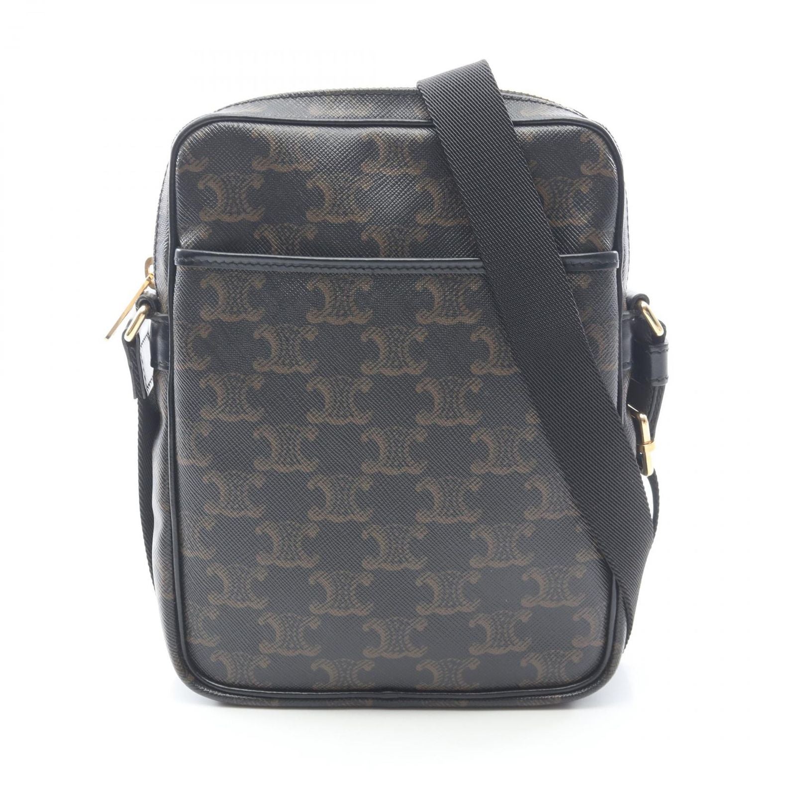 Celine Shoulder Bag Triomphe Black Canvas Leather