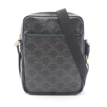Celine Shoulder Bag Triomphe Black Canvas Leather