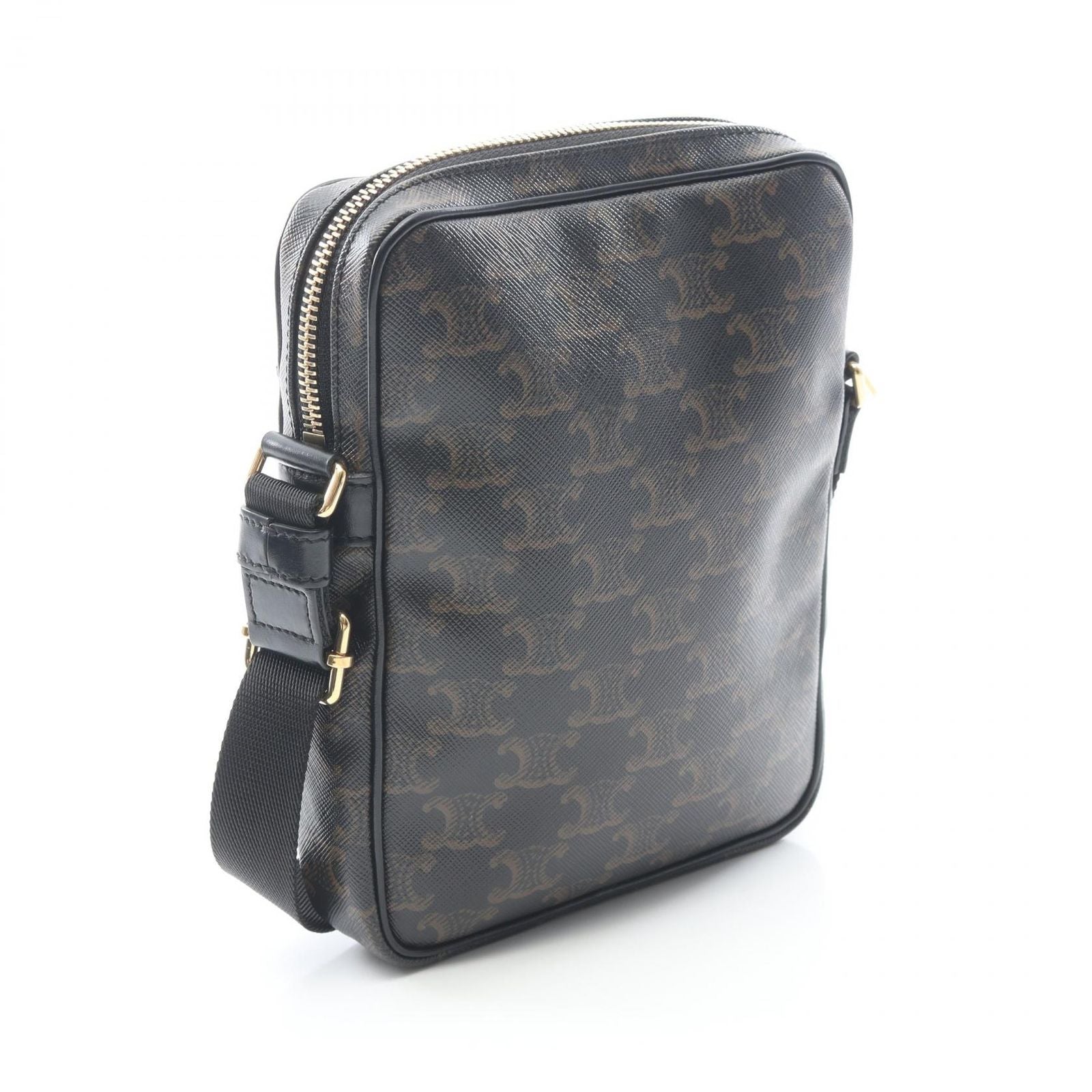 Celine Shoulder Bag Triomphe Black Canvas Leather — view 2