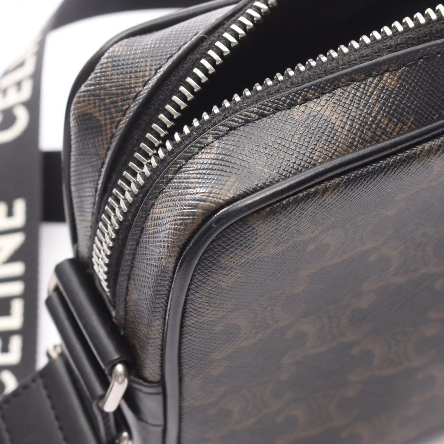 Celine Seri Shoulder Bag Triomphe Black Coating Ting Canvas Leather — view 5