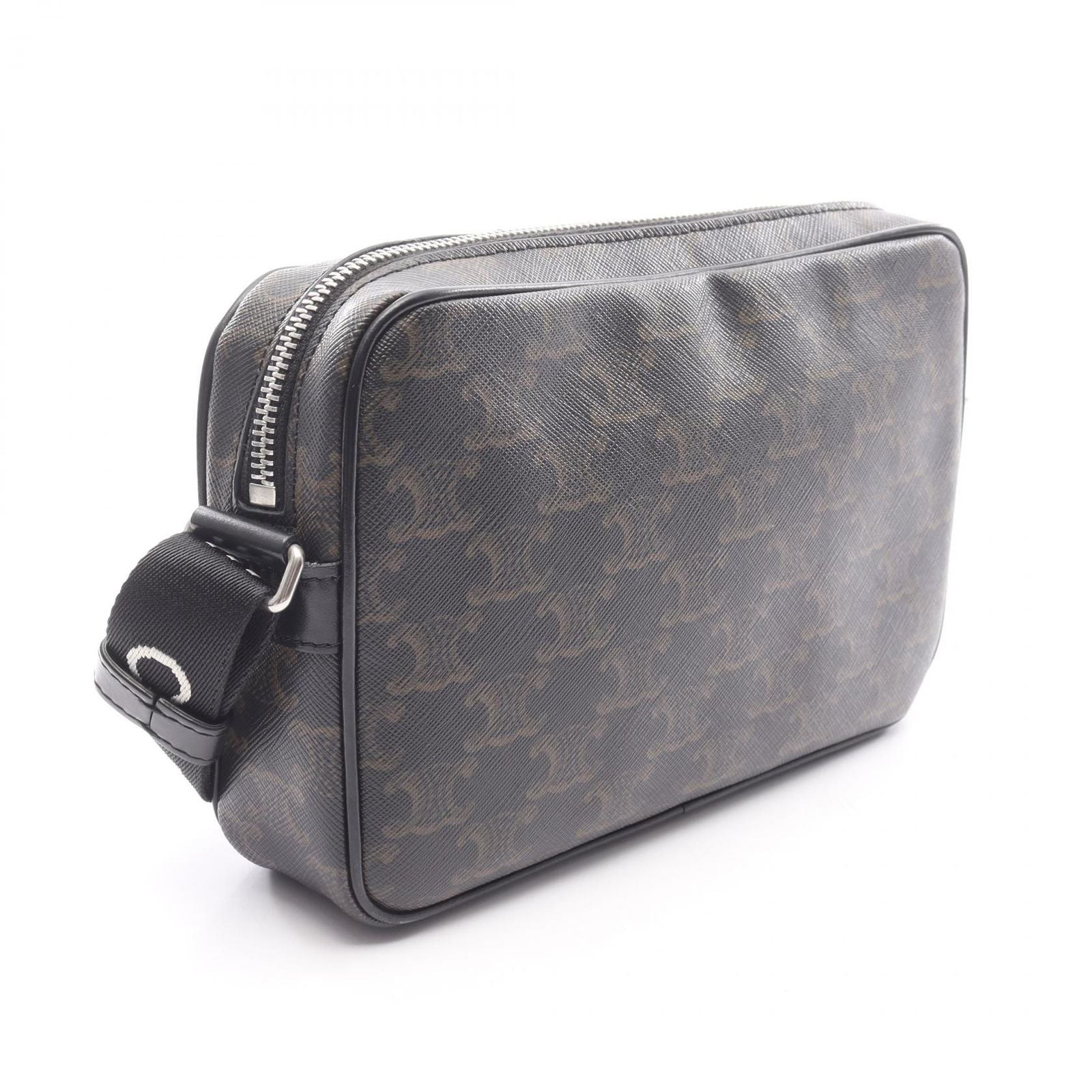Celine Seri Shoulder Bag Triomphe Black Coating Ting Canvas Leather — view 2