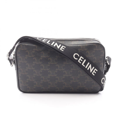 Celine Seri Shoulder Bag Triomphe Black Coating Ting Canvas Leather