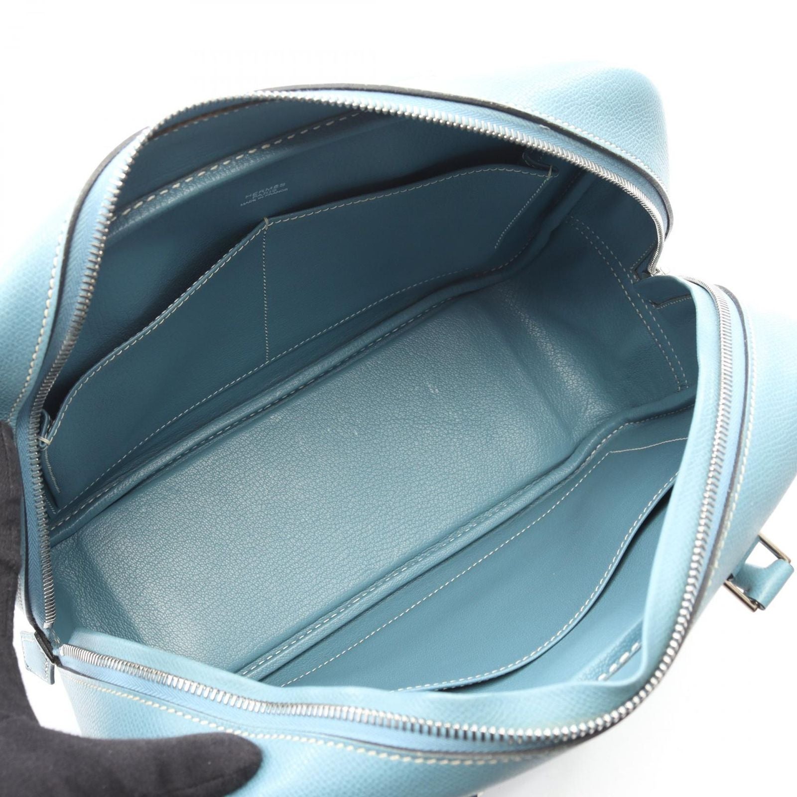 Hermes Handbag Plume 28 Blue Jean Leather Calf — view 3