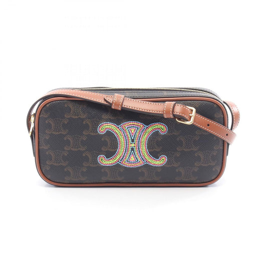 Celine Shoulder Bag Triomphe Mini Black Multi Canvas Leather Cuill
