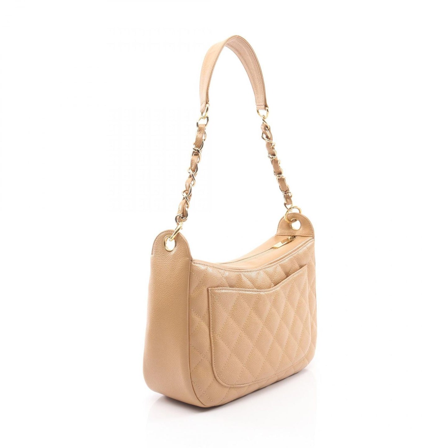 Chanel Shoulder Bag CC Logo Beige Caviar Leather Quilted CC Chang — view 2