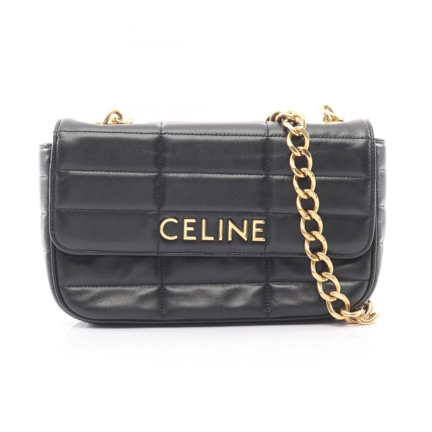 Celine Shoulder Bag Matelasse Monochrome Black Leather Chain
