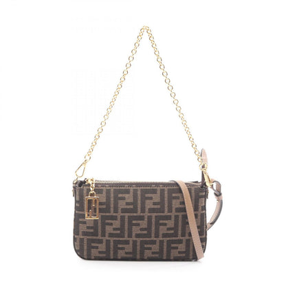 Fendi Handbag Baguette Pouch Zucca Black Brown Canvas Leather Slim Clutch