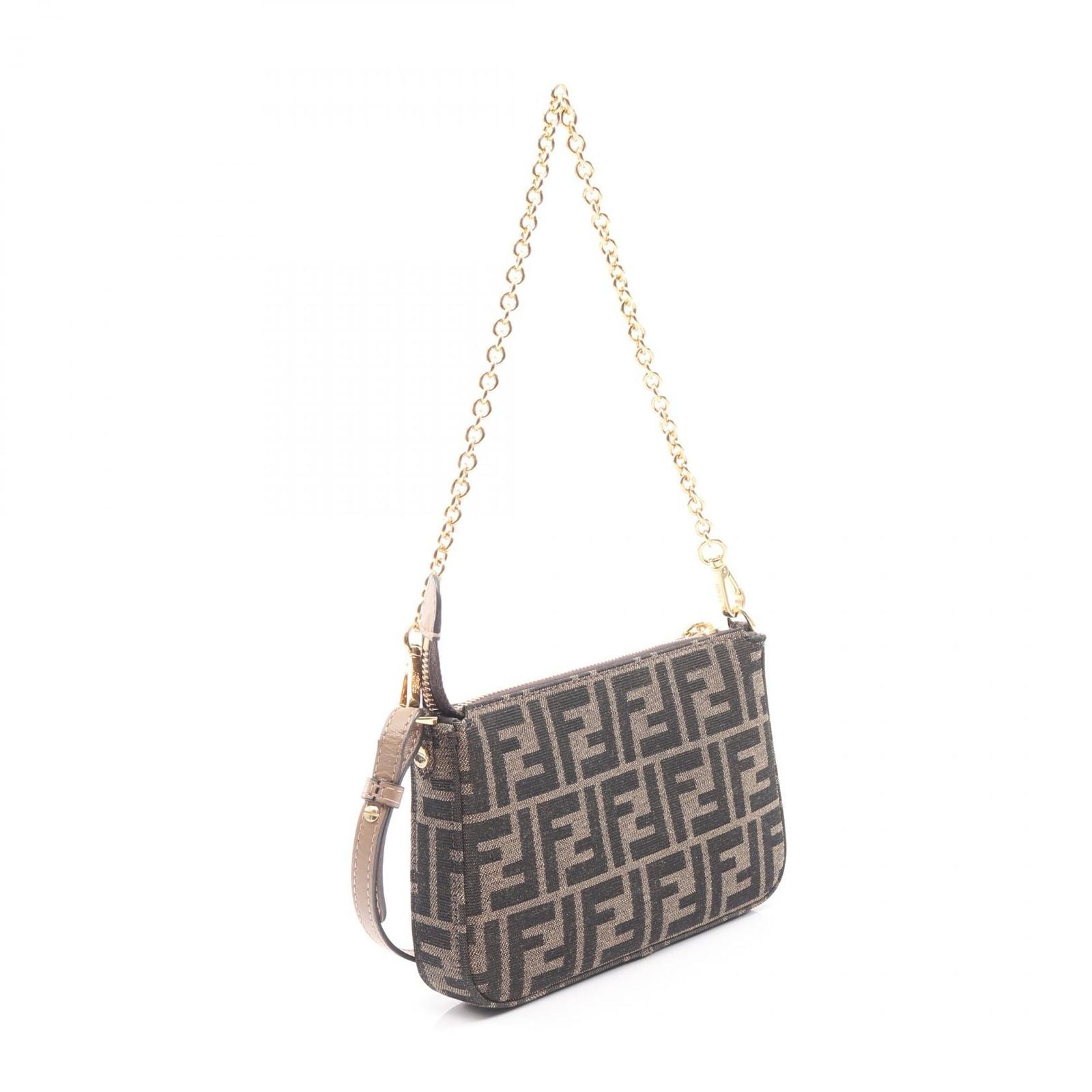 Fendi Handbag Baguette Pouch Zucca Black Brown Canvas Leather Slim Clutch — view 2
