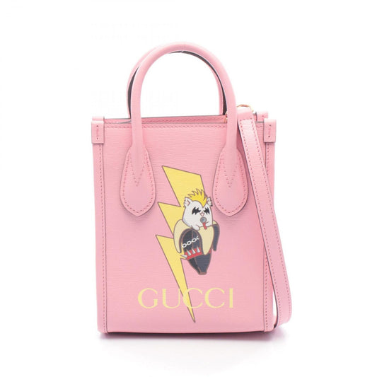 Gucci Handbag Bananya Mini Tote Pink Yellow Leather 2-Way