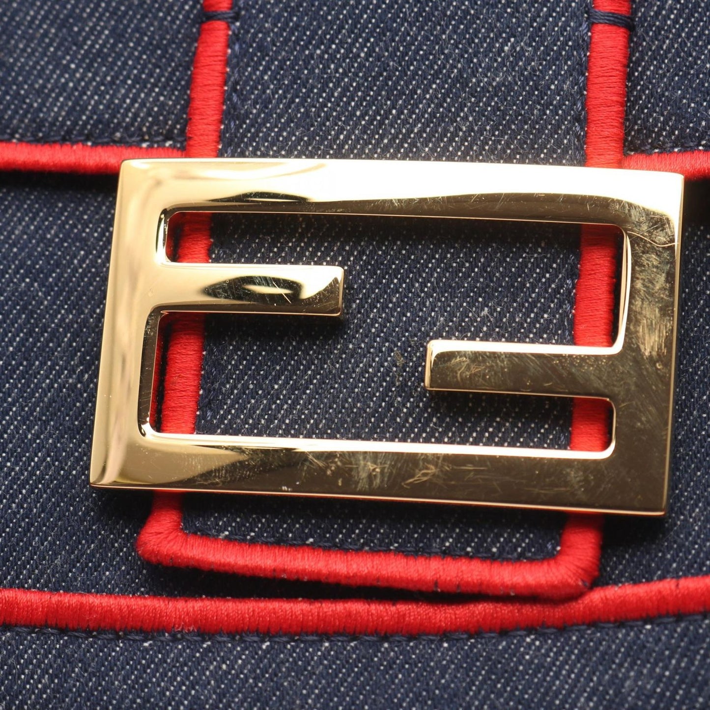 Fendi Mamma Bucket Roma Indigo Blue Red Denim Baguette Bag Large — view 6