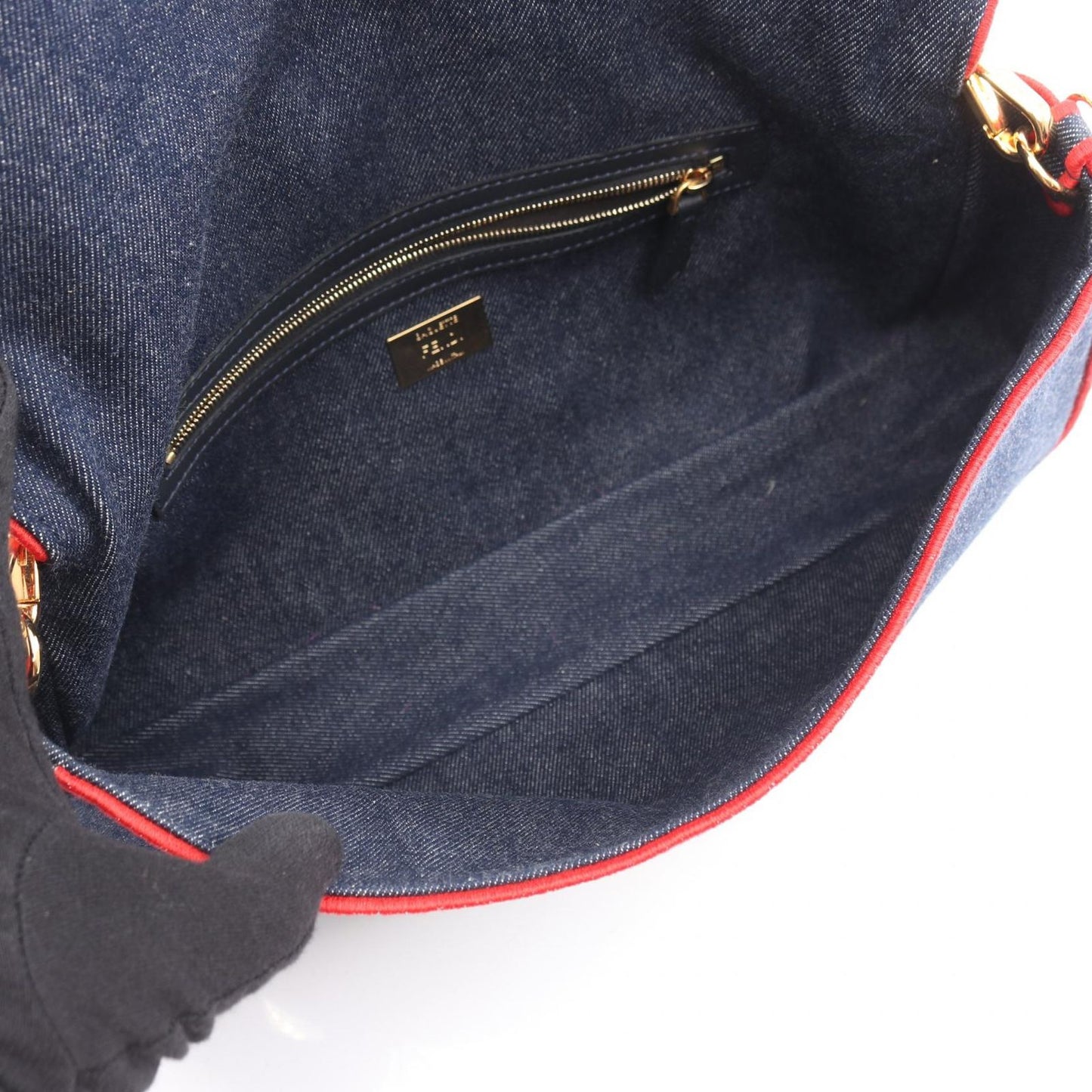 Fendi Mamma Bucket Roma Indigo Blue Red Denim Baguette Bag Large — view 3