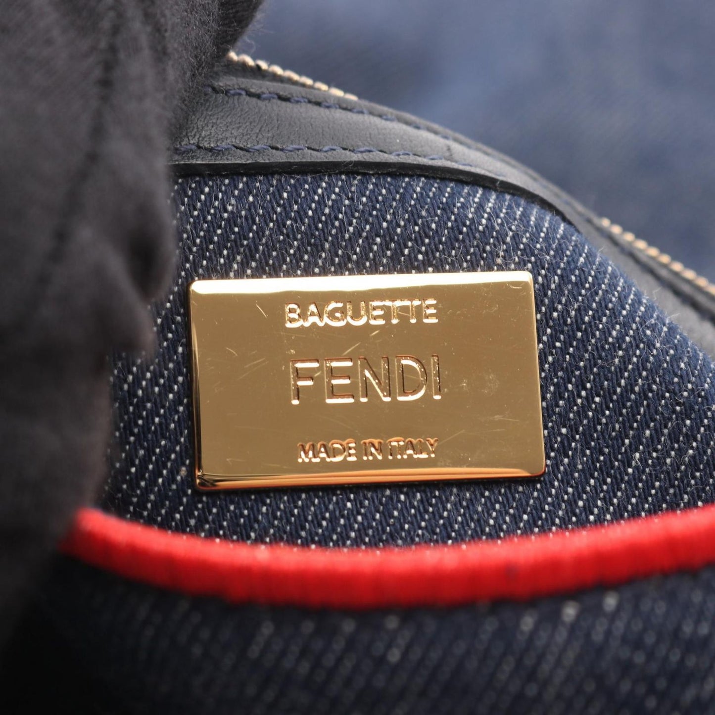 Fendi Mamma Bucket Roma Indigo Blue Red Denim Baguette Bag Large — view 4