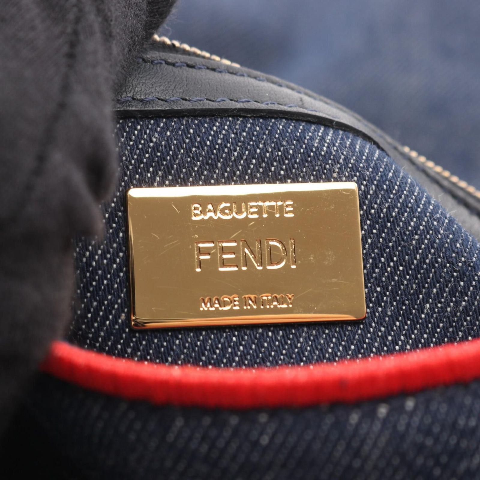 Fendi Mamma Bucket Roma Indigo Blue Red Denim Baguette Bag Large — view 4