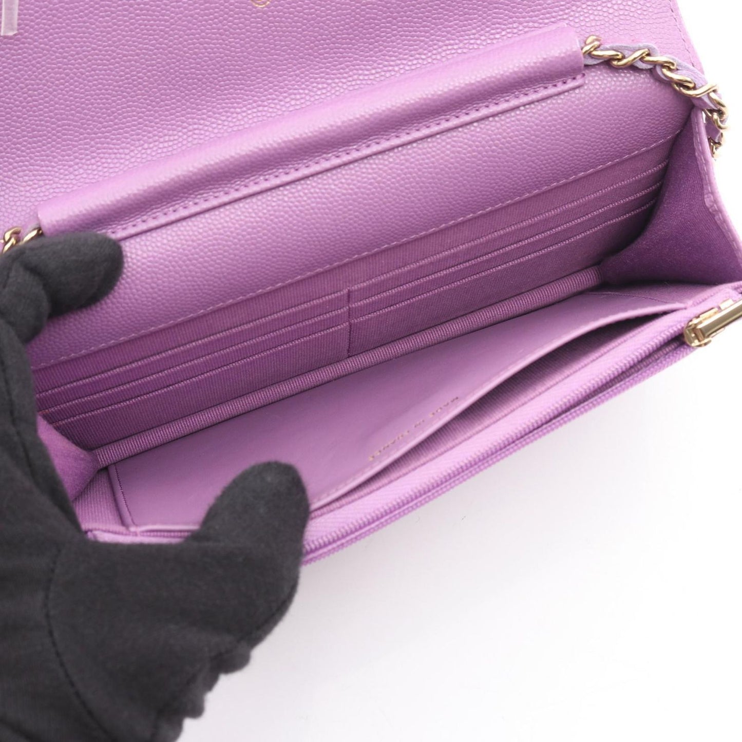Chanel Shoulder Bag Quilted Purple Caviar Leather Chain Wallet — view 3