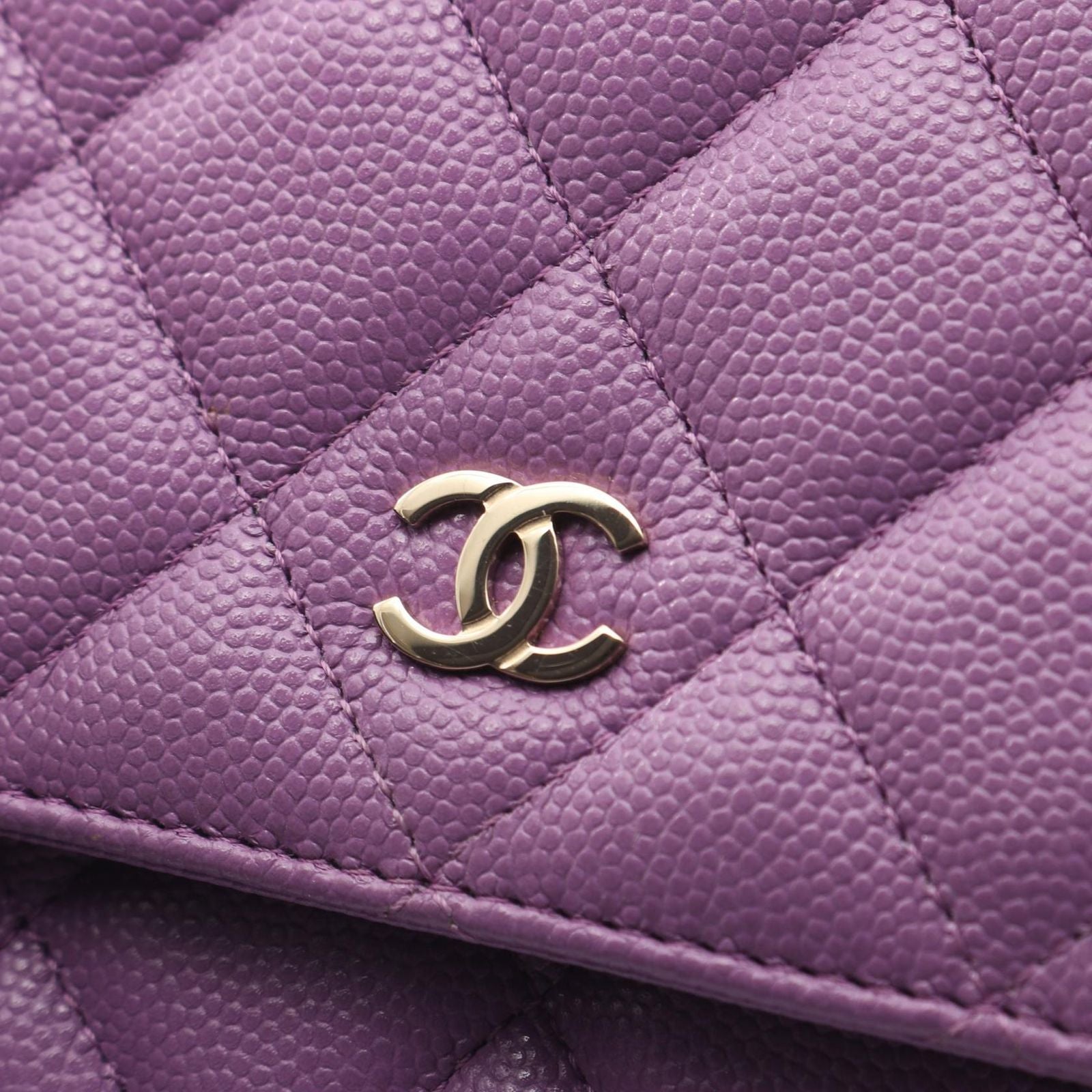 Chanel Shoulder Bag Quilted Purple Caviar Leather Chain Wallet — view 7