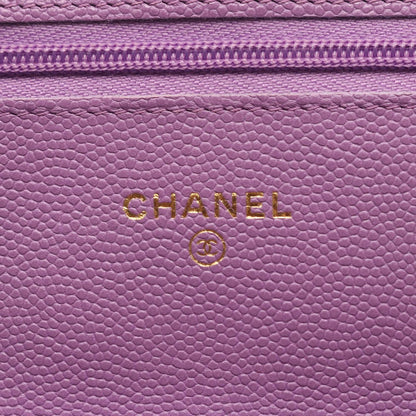 Chanel Shoulder Bag Quilted Purple Caviar Leather Chain Wallet — view 5
