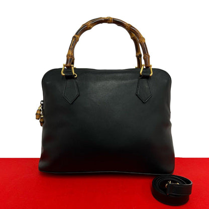 Gucci Vintage Bamb Leather 2-Way Shoulder Bag Black