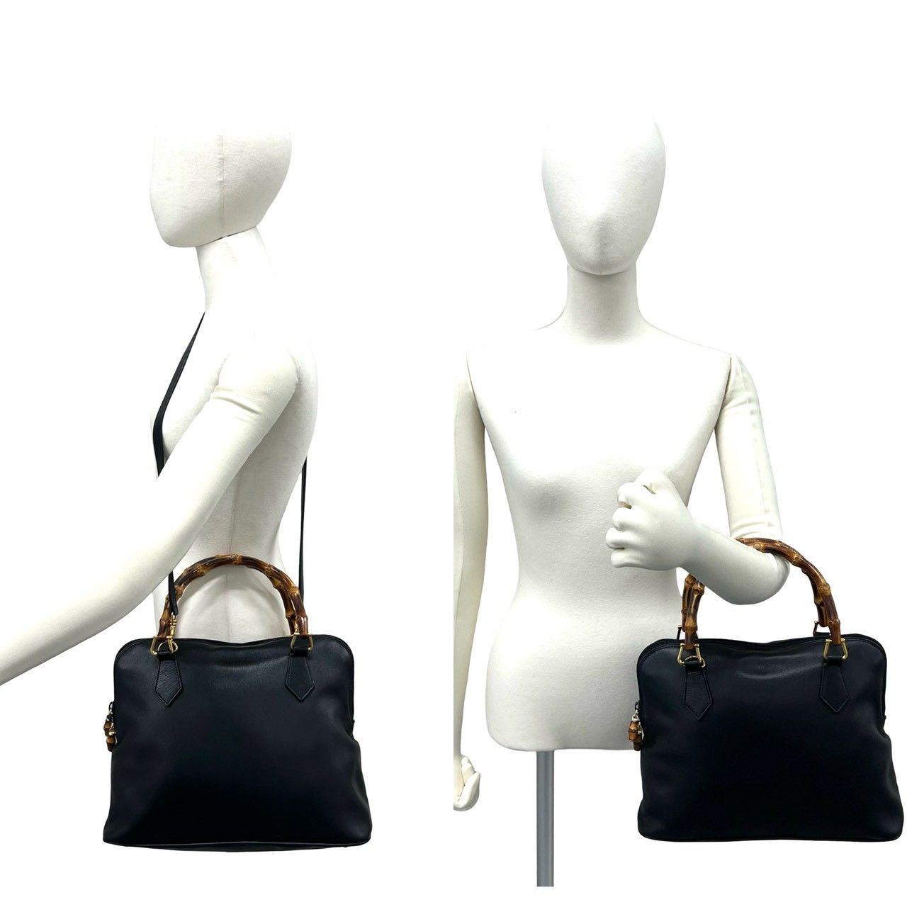 Gucci Vintage Bamb Leather 2-Way Shoulder Bag Black — view 2