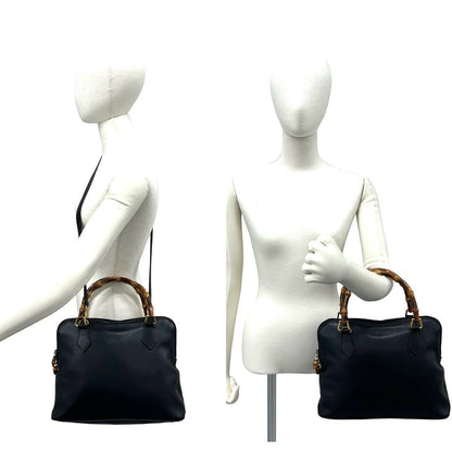 Gucci Vintage Bamb Leather 2-Way Shoulder Bag Black — view 2